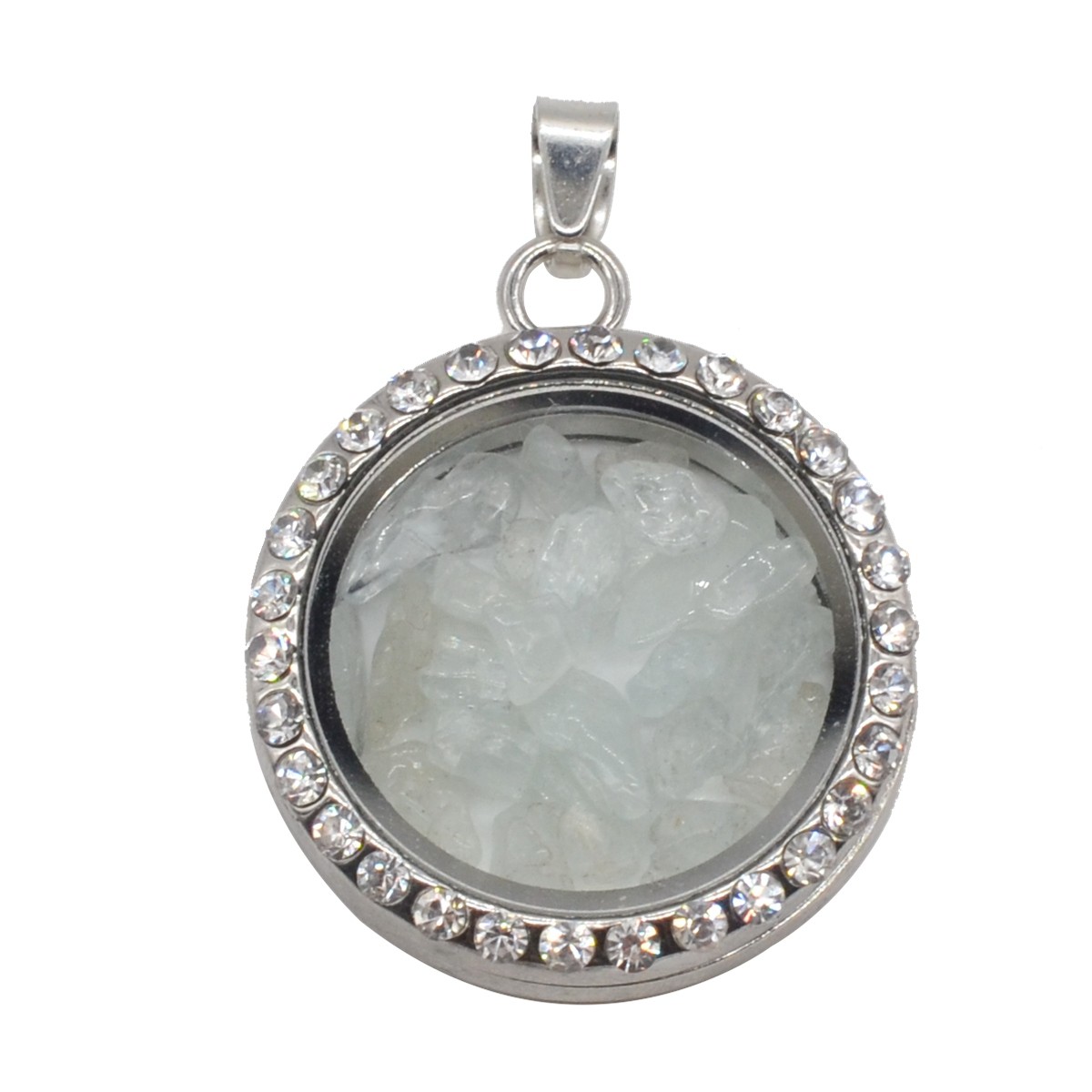 Natural Raw Gemstone 30MM Living Floating Memory Glass Locket Pendant Necklace 24" Chain