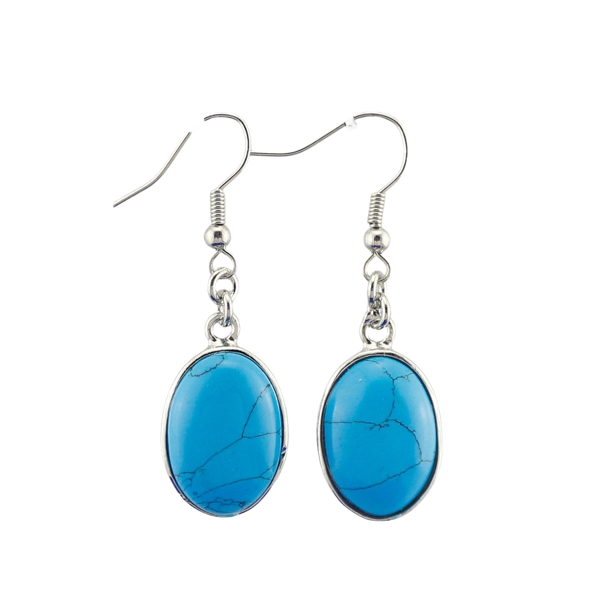 Oval Stone Charms Dangle & Drop Earrings for Women Girls Wrapped Silver Brass 