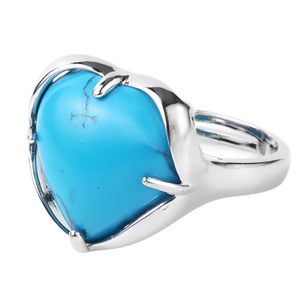 Silver Heart Stone Rings for Women Men Adjustable  SR0141S
