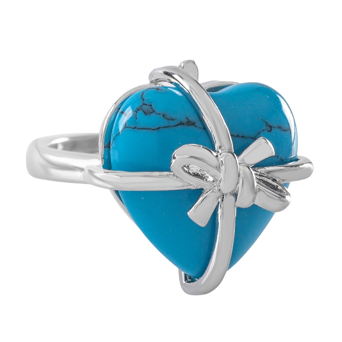 Silver Bowknot Heart Stone Rings for Women Men Adjustable SR0141S