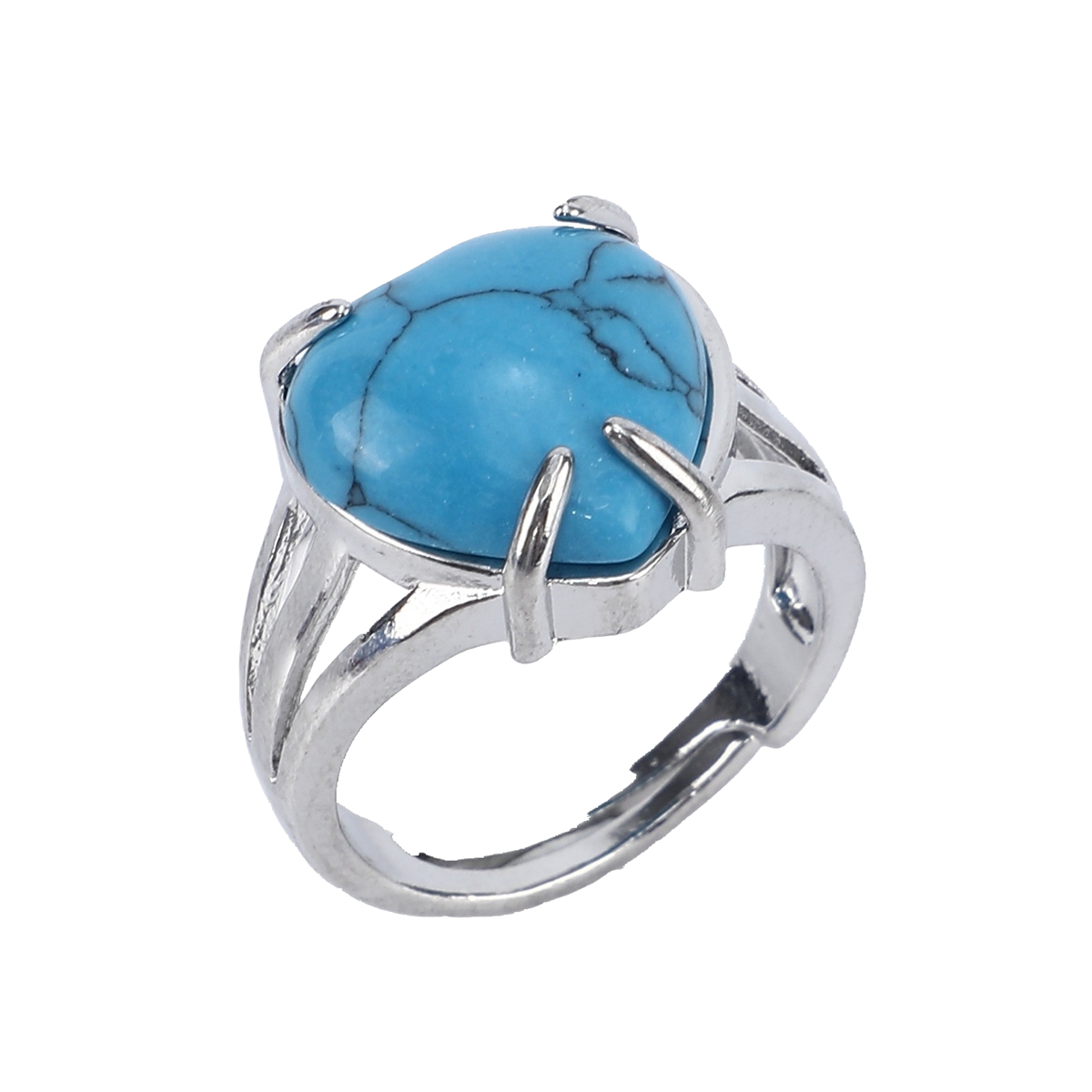 Silver Heart Stone Rings for Women Men Adjustable  SR0144S