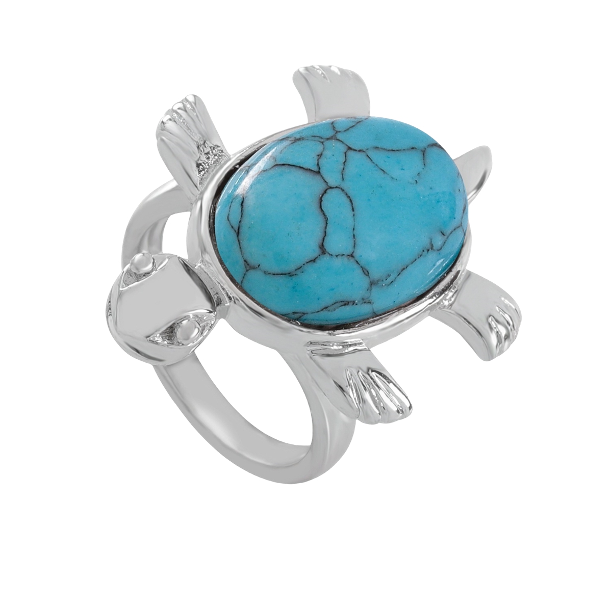 Silver Turtle & Tortoise Stone Rings for Women Men Adjustable  SR0148S