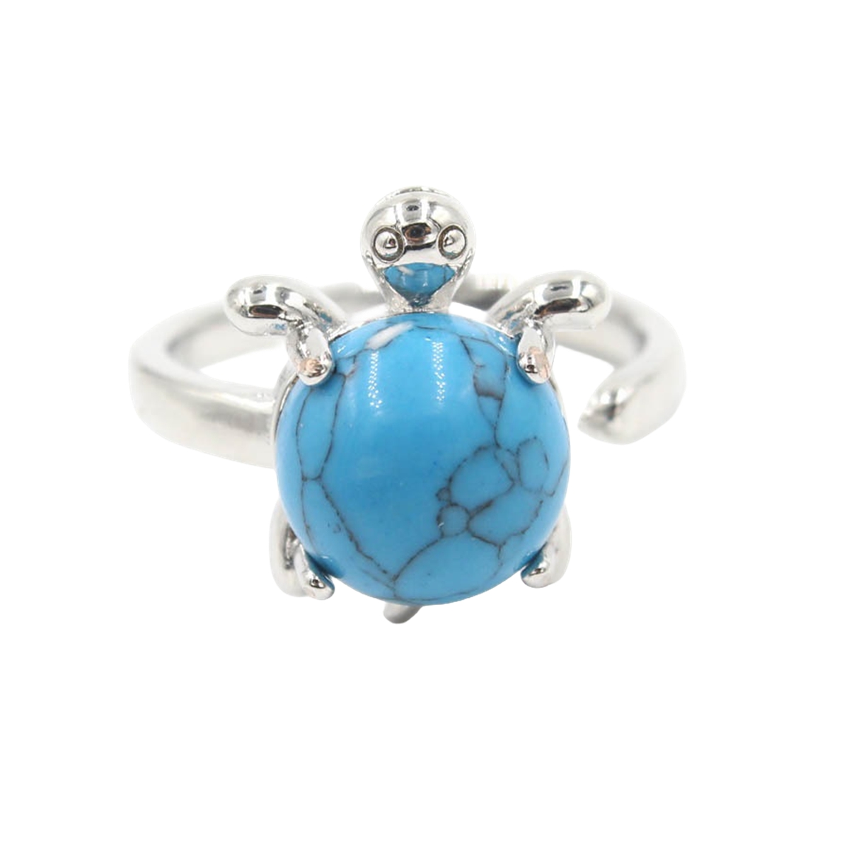 Silver Turtle & Tortoise Stone Rings for Women Men Adjustable SR0149S 10MM Gemstone CAB