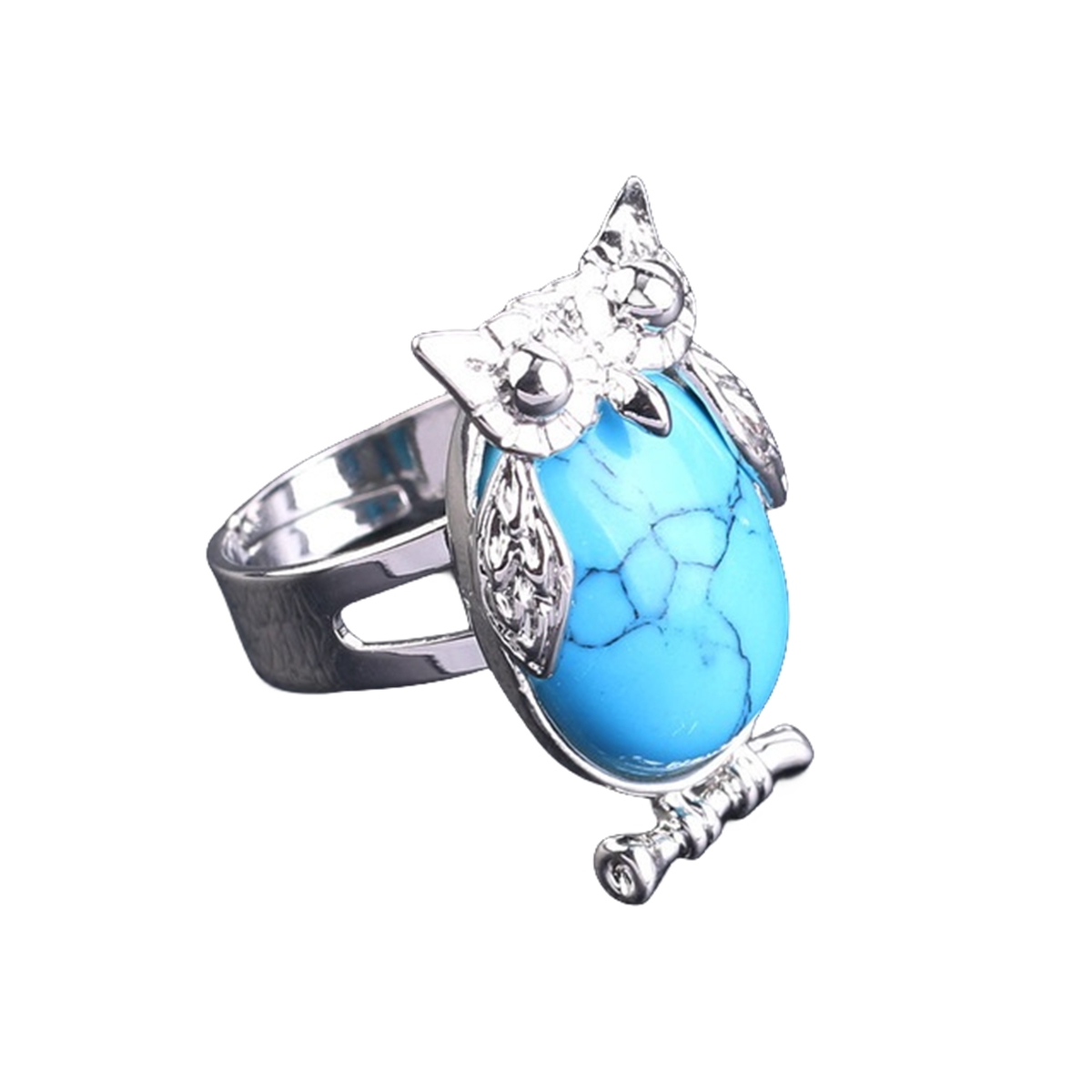 Silver Owl Stone Rings for Women Men Adjustable SR0151S