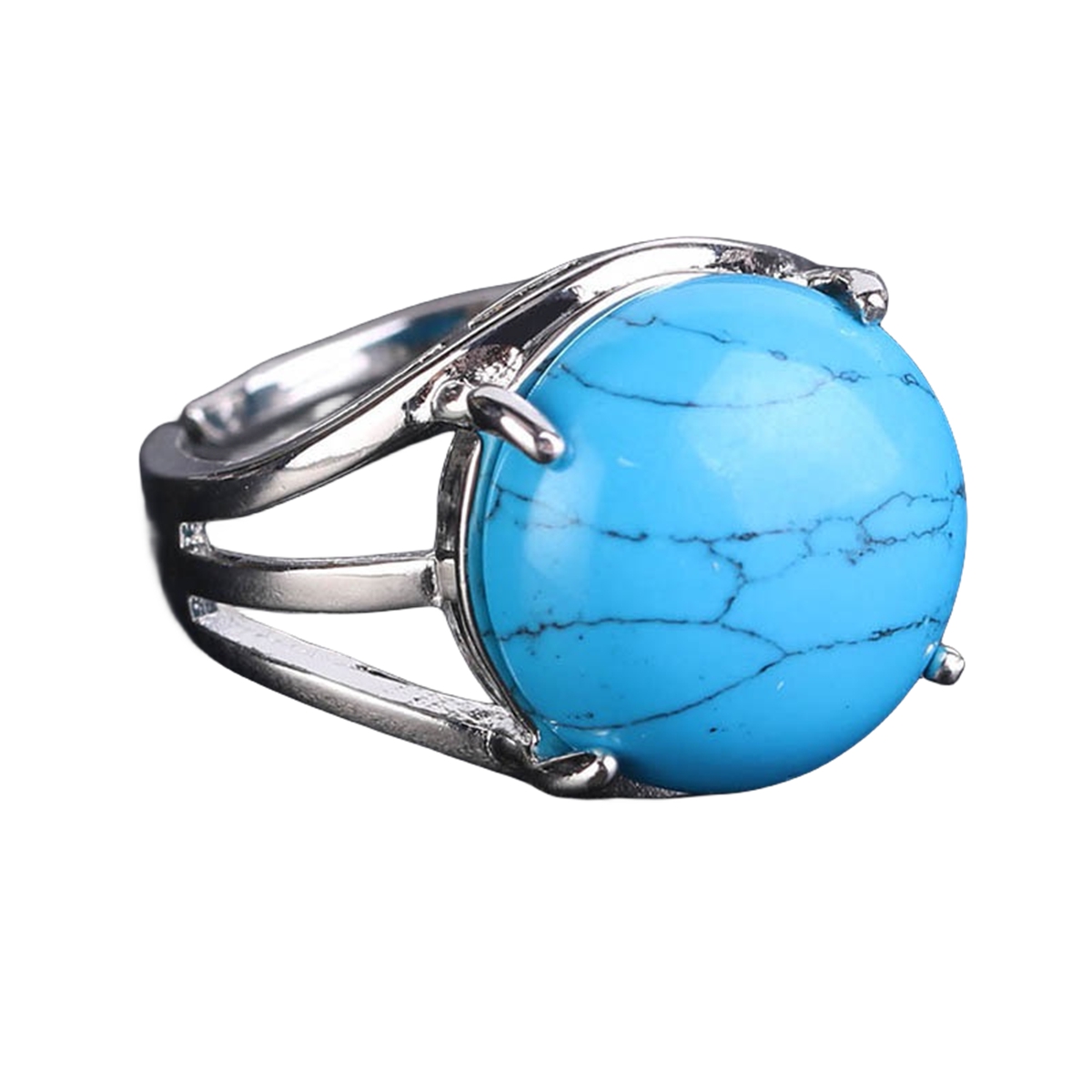 Silver 16MM CAB Stone Rings for Women Men Adjustable SR0152S