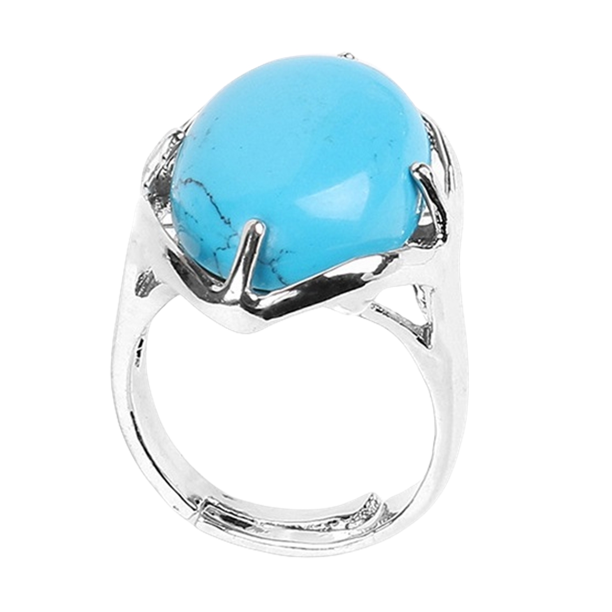 Silver Stone Rings for Women Men Adjustable 13X18MM Oval Gemstone CAB SR0156S 