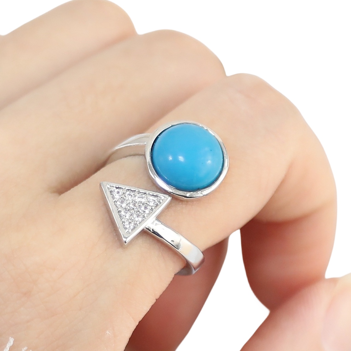 Natural Stone Triangle Rings 10MM Round Shaped Gemstone Jewelry For Women Anniversary Birthday Wedding Gift SR0159S