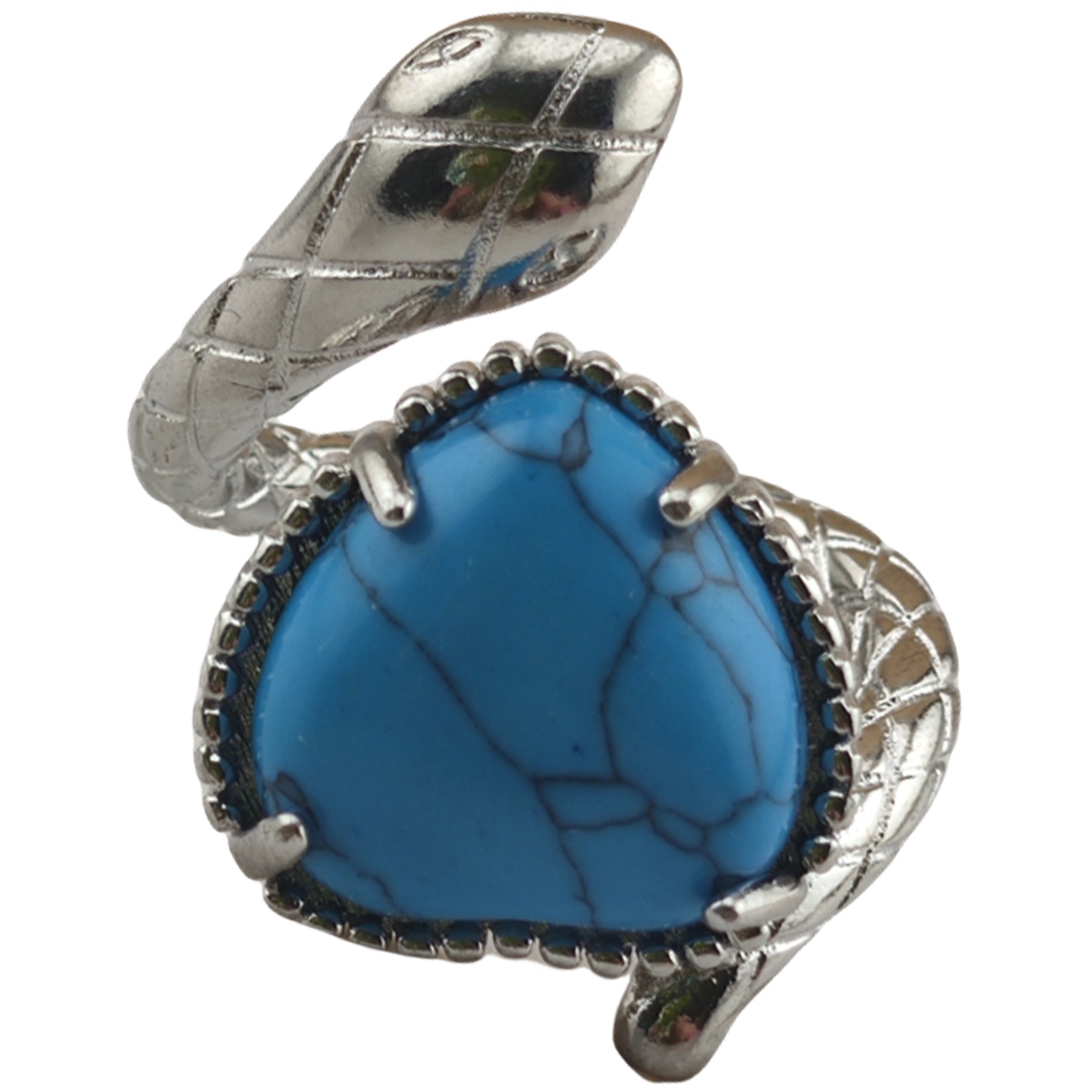 Silver Snake Stone Rings for Women Girl Adjustable 15MM Heart Gemstone Cabochons Rings SR0181S