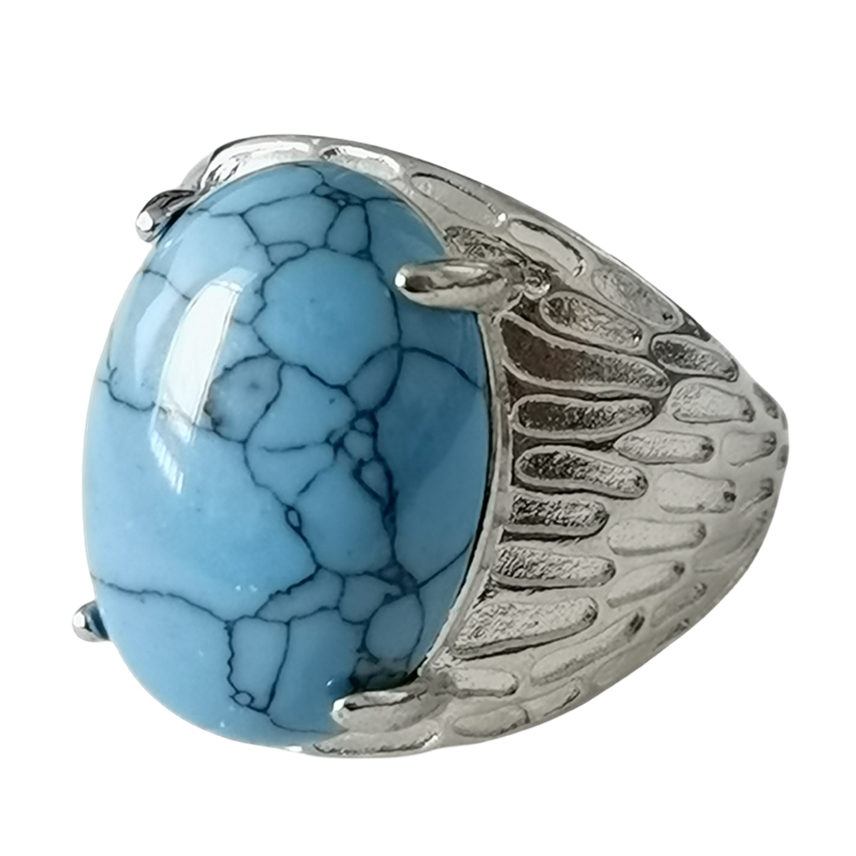 Silver Stone Rings for Women Men Adjustable 13x18MM Oval Gemstone CAB SR0183S