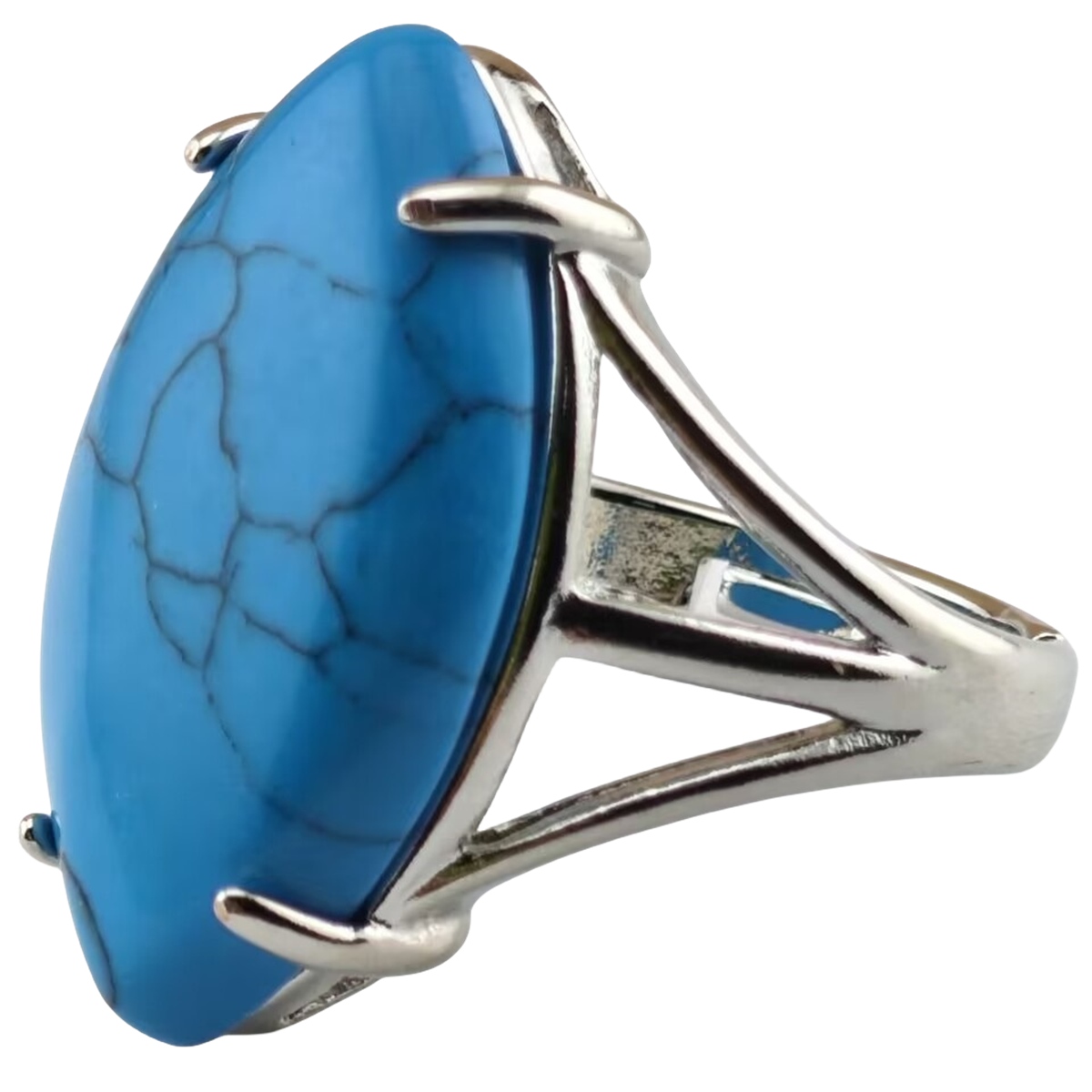 Silver Stone Rings for Women Men Adjustable 15X25MM Horse Eye Gemstone CAB SR0184S