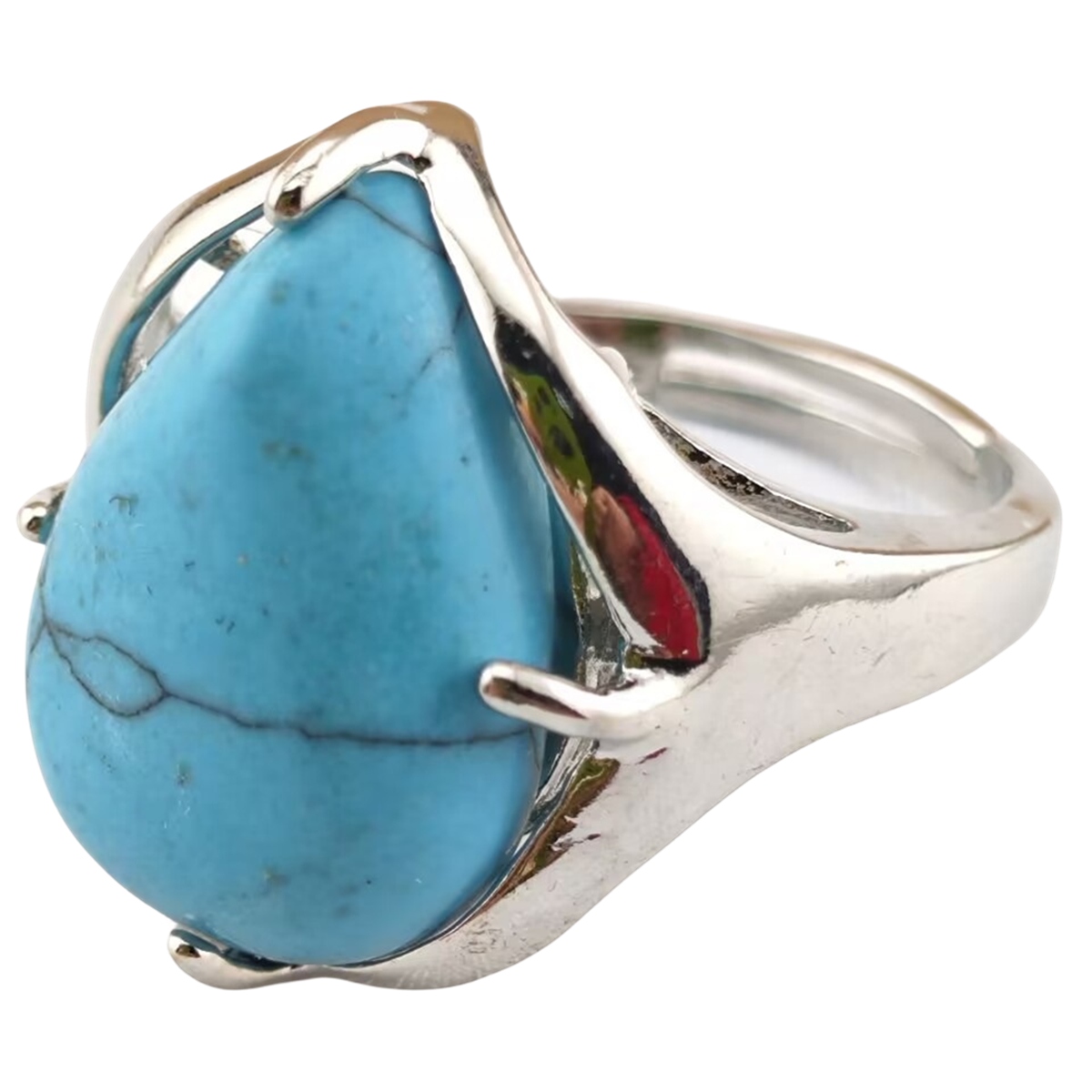 Silver Stone Rings for Women Men Adjustable 13x18MM Teardrop Gemstone Cabochons SR0186S