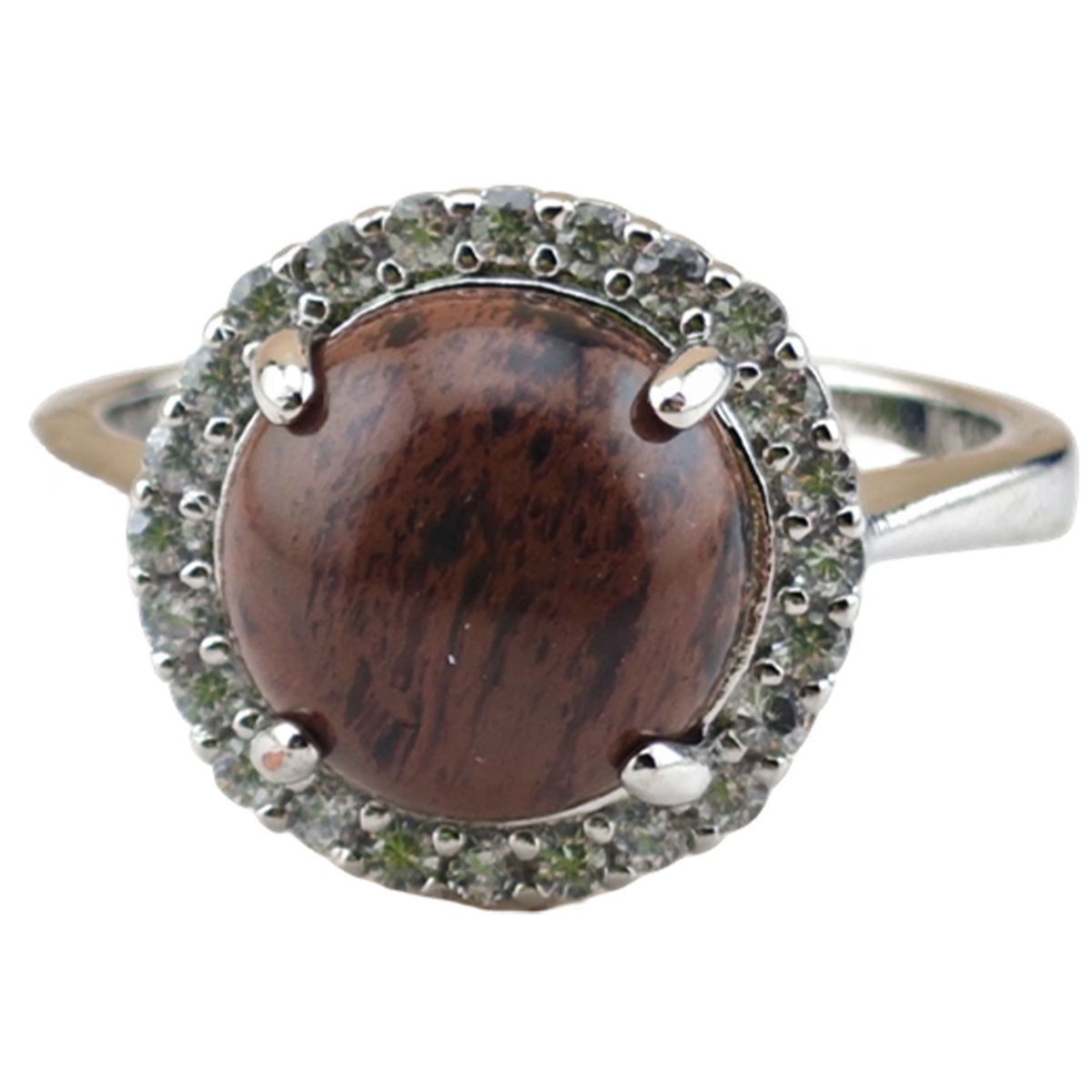 Silver Stone Rings for Women Girl Adjustable 10MM Gemstone Cabochons CZ Rhinestone Rings SR0179S