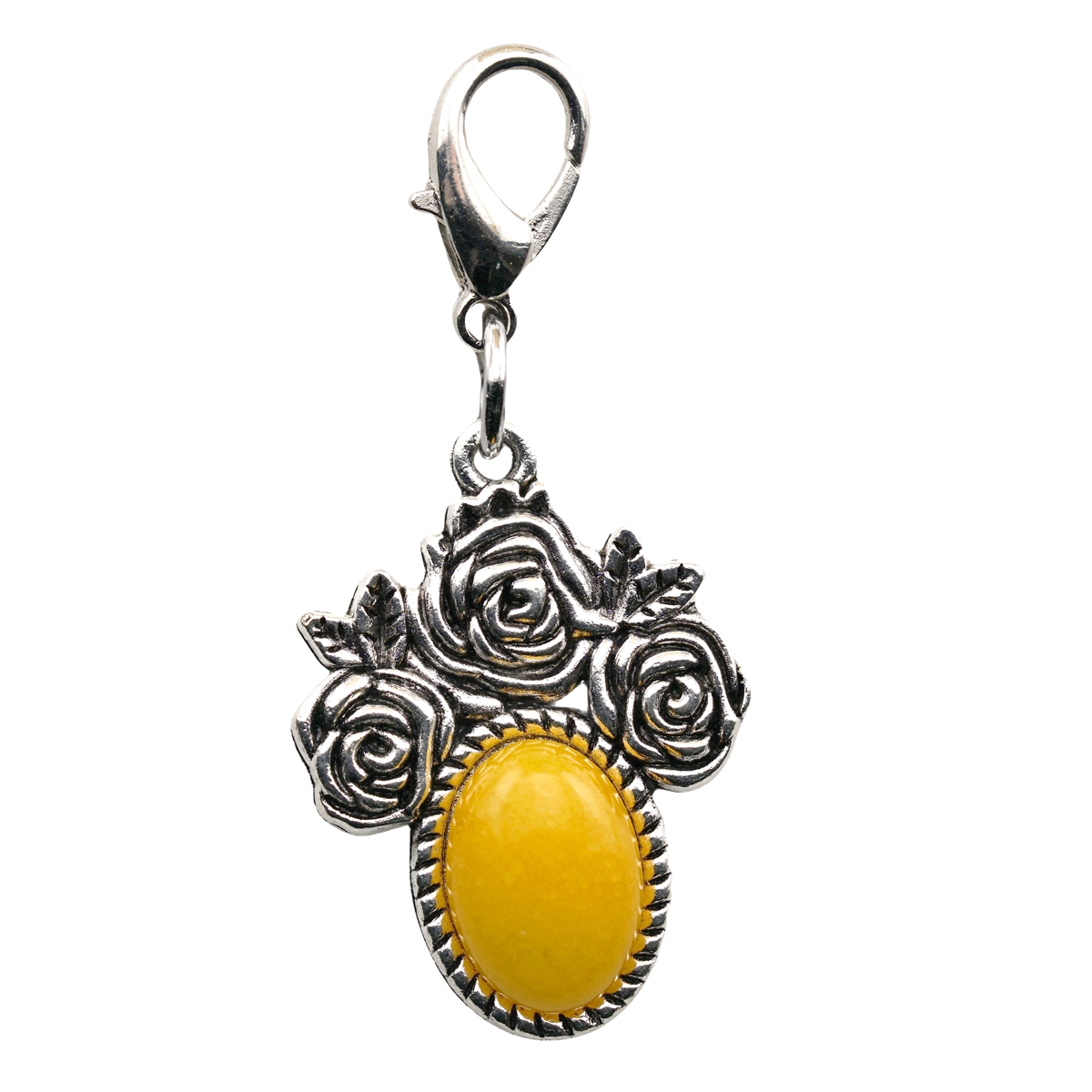 Silver Rose Flower Gemstone Pendant  Dangle Charms with Lobster Claw Clasp for Valentine's Day Mother Wedding Keychain Jewelry Making