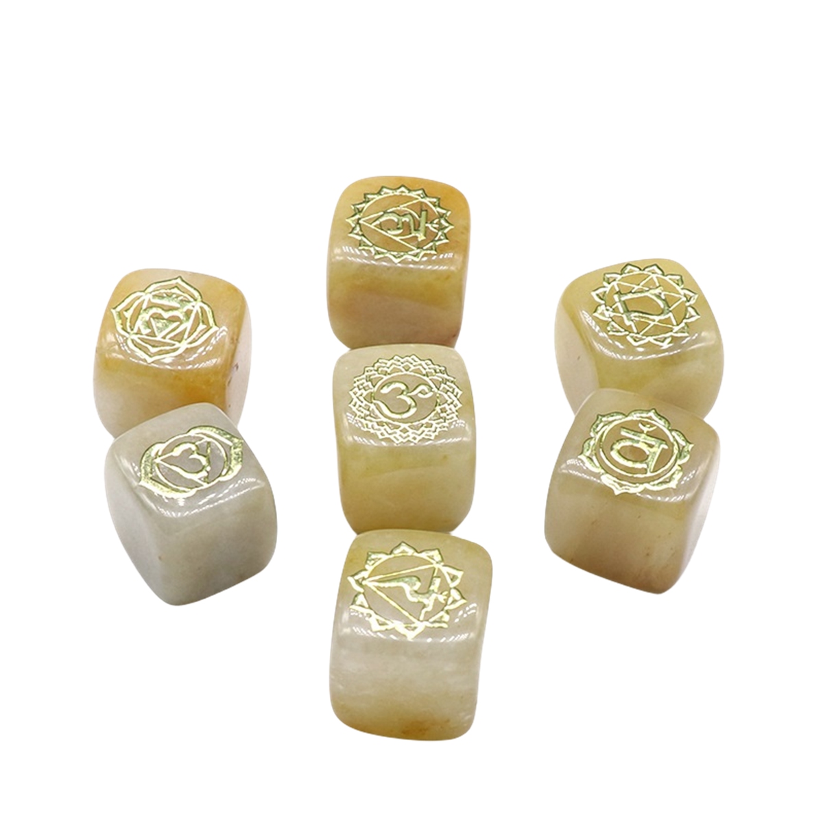 7PCS Healing Crystals Chakra Stones Set Gold Symbol Gemstones Polished Cube Square Stone Reiki meditation Wicca Power Balancing Crystal