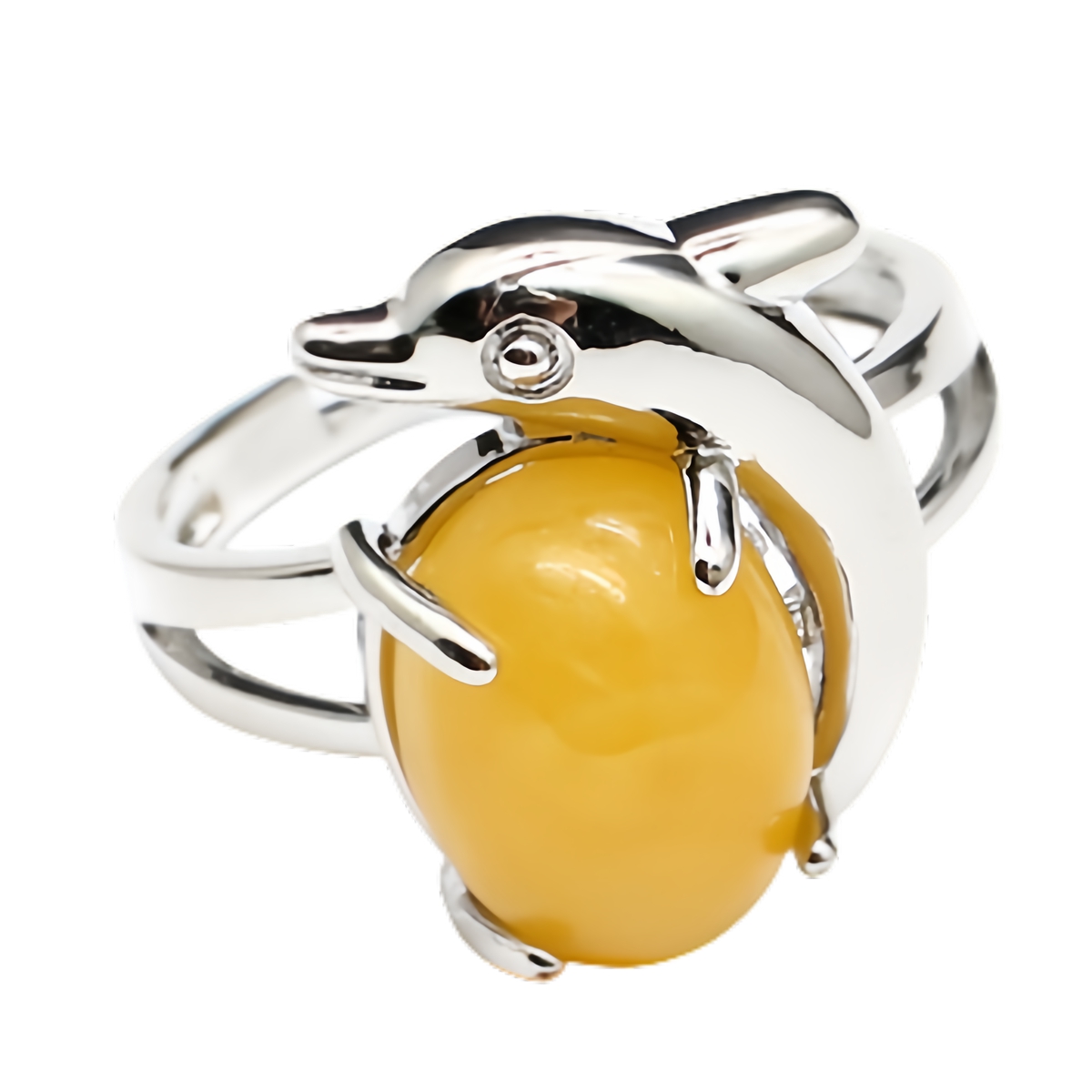 Silver Dolphin Stone Rings for Women Men Adjustable SR0150S 10MM Gemstone CAB