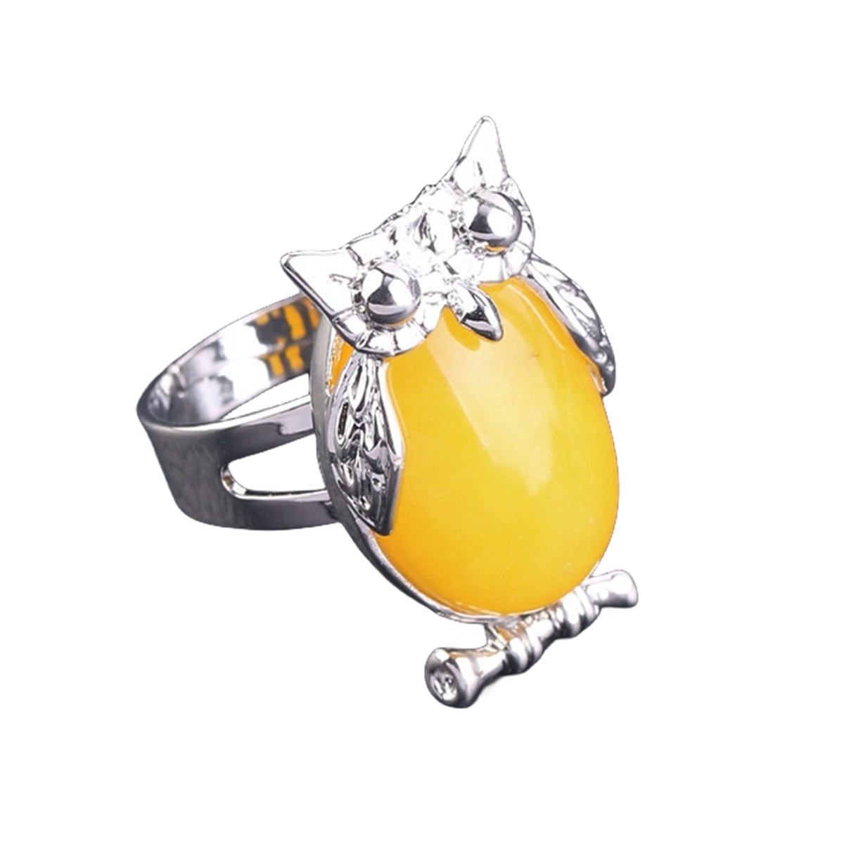 Silver Owl Stone Rings for Women Men Adjustable SR0151S
