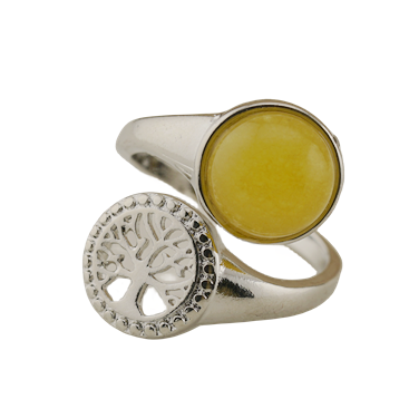 Silver Life of Tree Stone Rings for Women Men Adjustable 10MM Round Gemstone CAB SR0171S