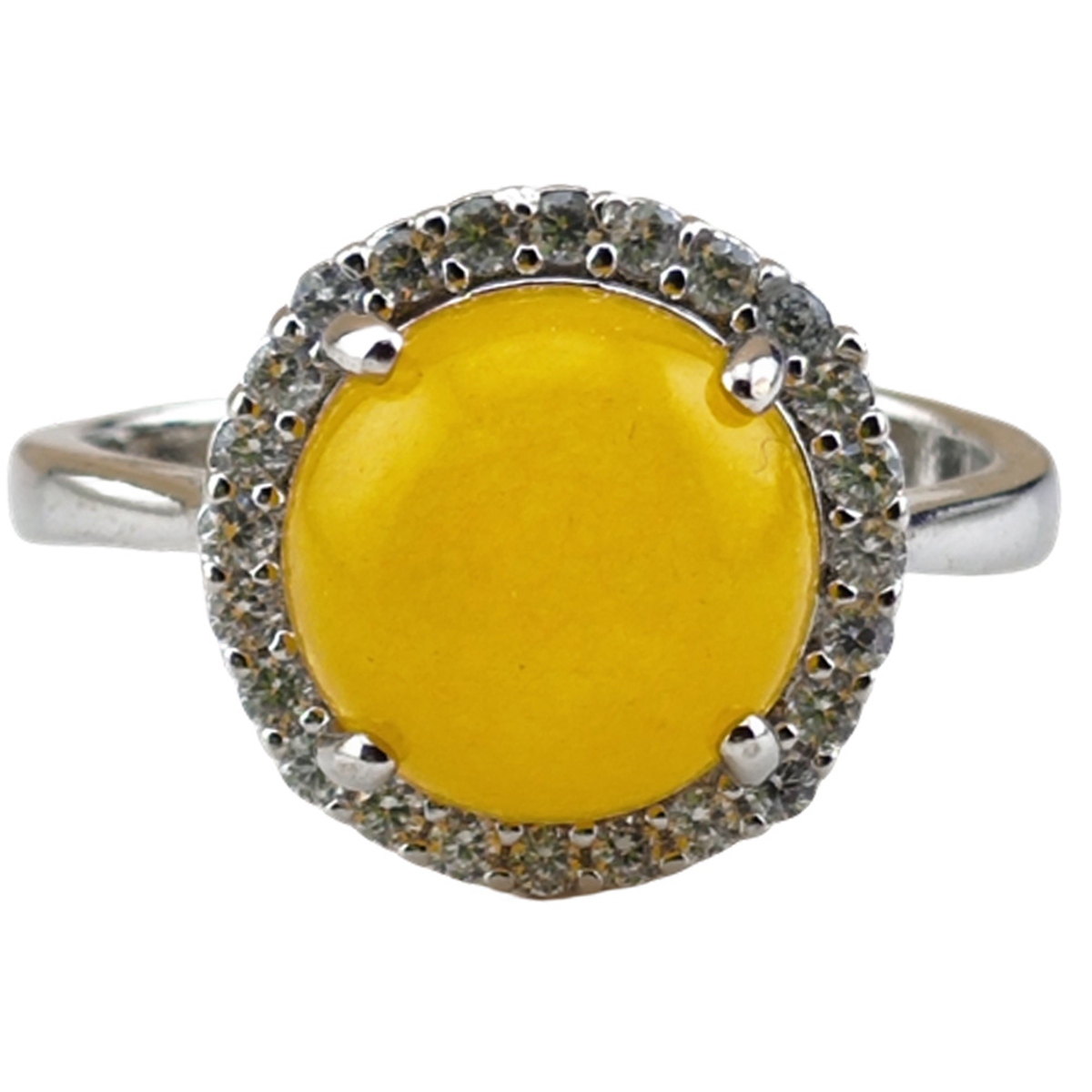 Silver Stone Rings for Women Girl Adjustable 10MM Gemstone Cabochons CZ Rhinestone Rings SR0179S