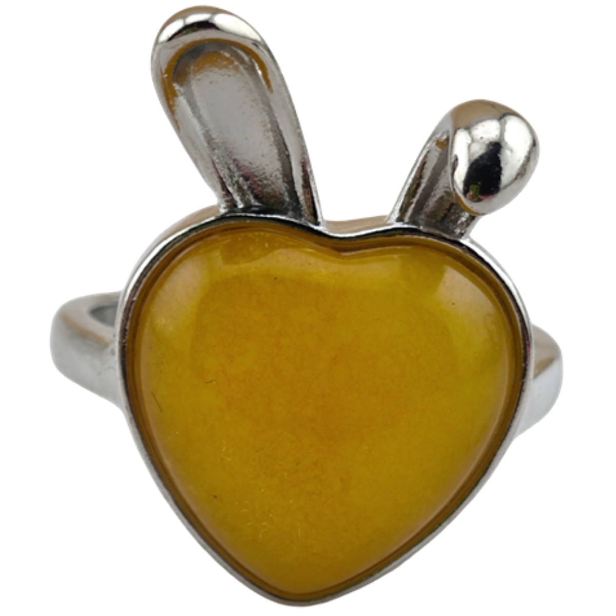 Silver Rabbit Stone Rings for Women Girl Adjustable 15MM Heart Gemstone Cabochons Rings SR0180S