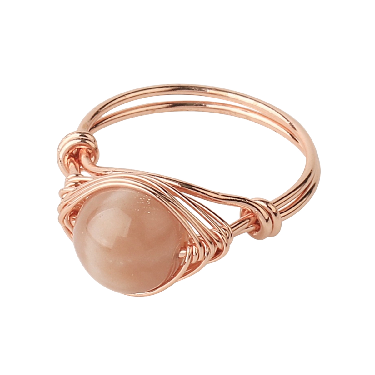 Healing Gemstone Ring for Women 10MM Beads Rose Gold Wire Wrapped Adjustable Ring SR0163 