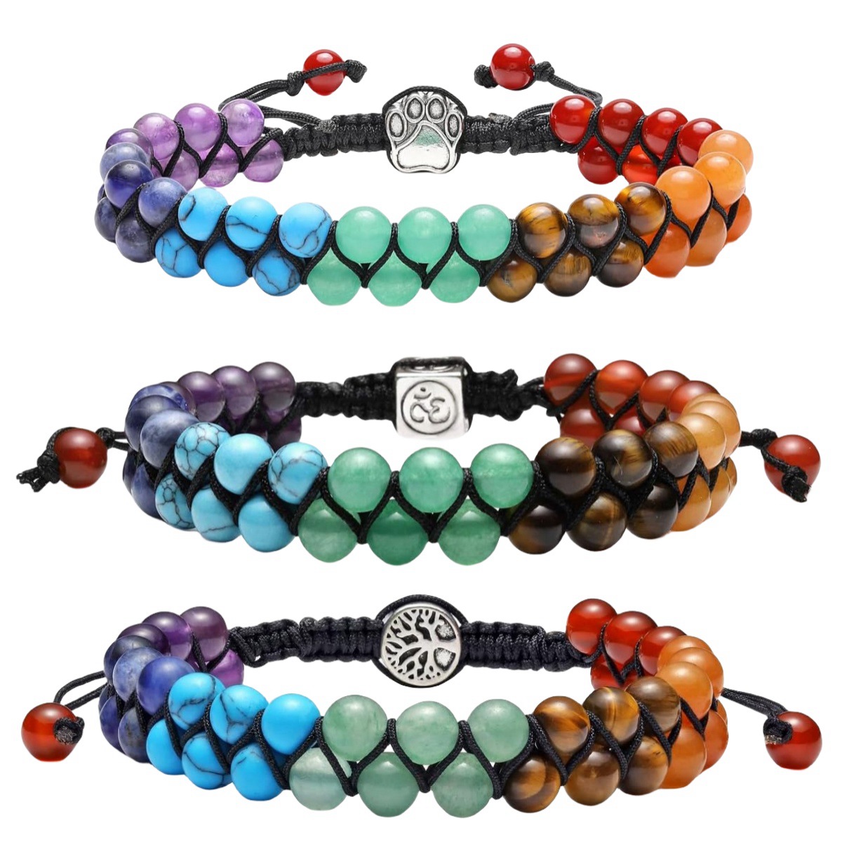 Chakra Bead Bracelets for Women Men - 6mm Natural 7 Chakra Healing Crystal Tree Life Stretch Bracelet with Real Stones Anxiety Meditation Yoga Gemstone Jewelry