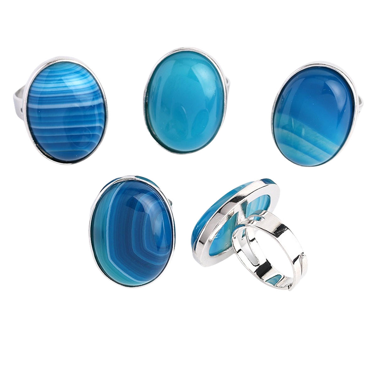 Silver Gemstone Rings for Women Men Adjustable 18x25MM Oval Gemstone CAB SR0157S 