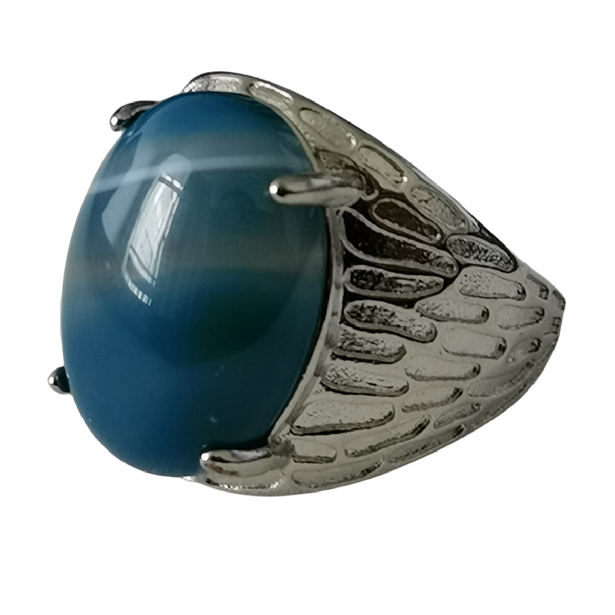 Silver Stone Rings for Women Men Adjustable 13x18MM Oval Gemstone CAB SR0183S