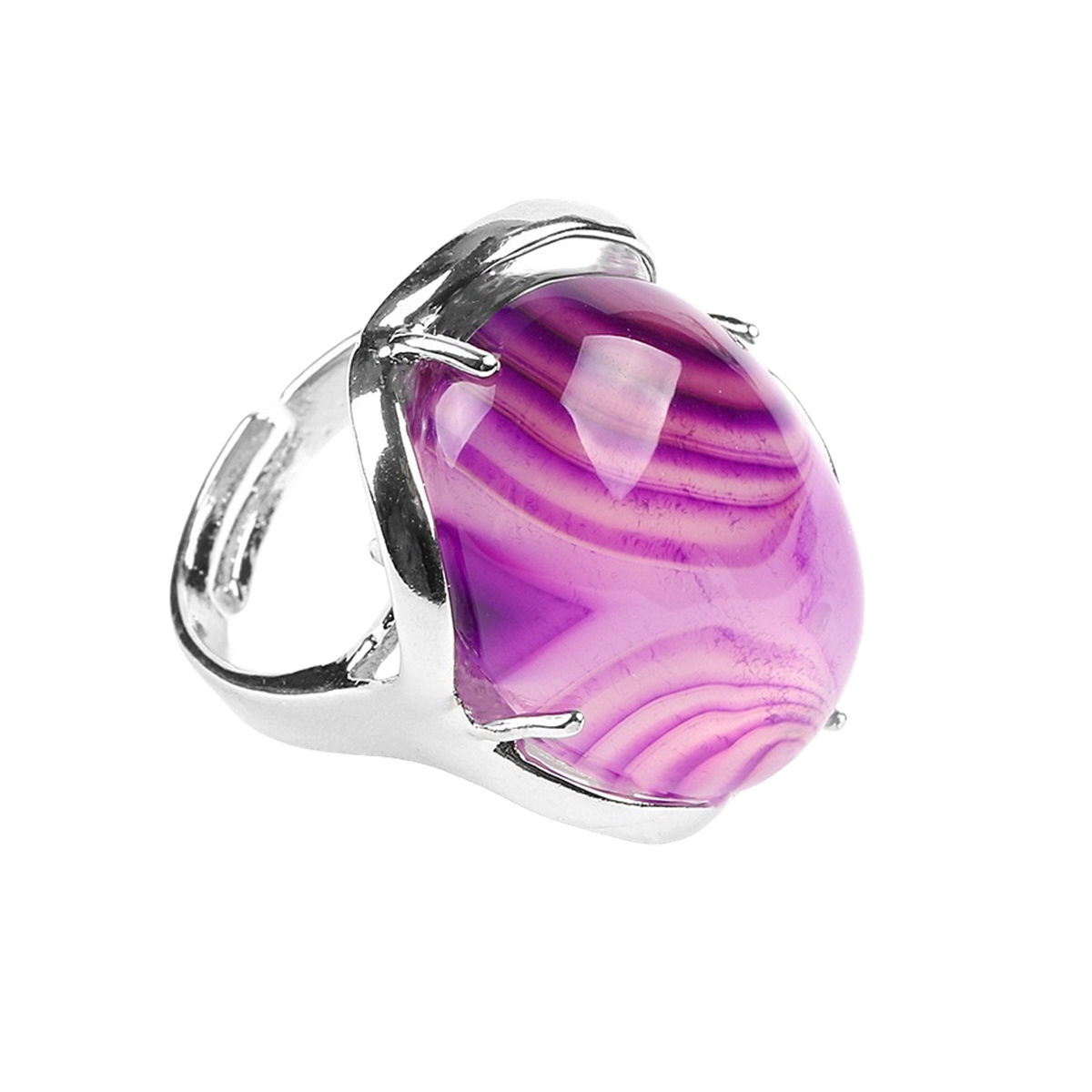 Silver Stone Rings for Women Men Adjustable 18x25MM Oval Gemstone CAB SR0156S 