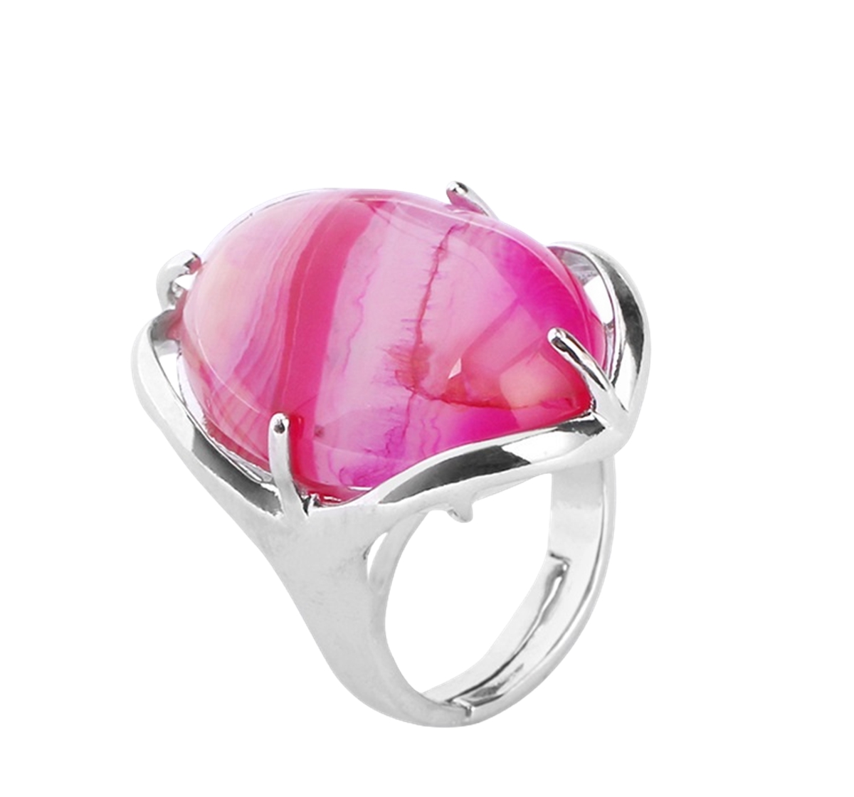 Silver Stone Rings for Women Men Adjustable 18x25MM Oval Gemstone CAB SR0156S 