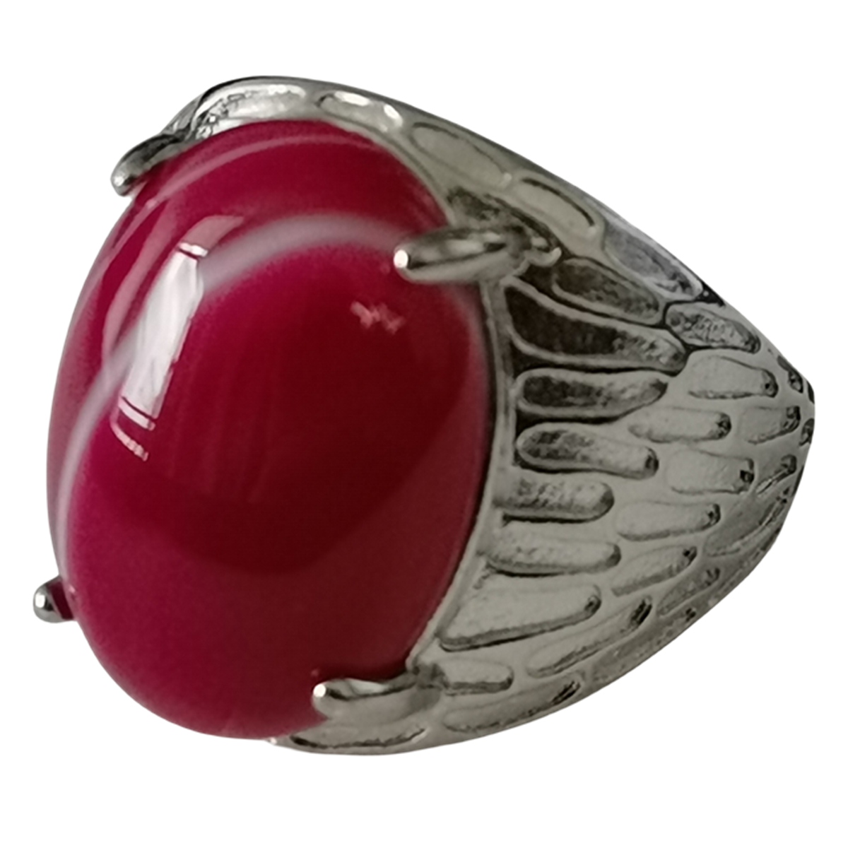 Silver Stone Rings for Women Men Adjustable 13x18MM Oval Gemstone CAB SR0183S