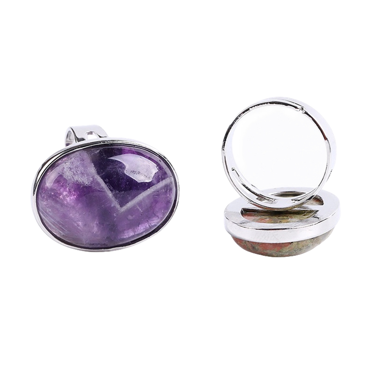 Silver Gemstone Rings for Women Men Adjustable 18x25MM Oval Gemstone CAB SR0157S 