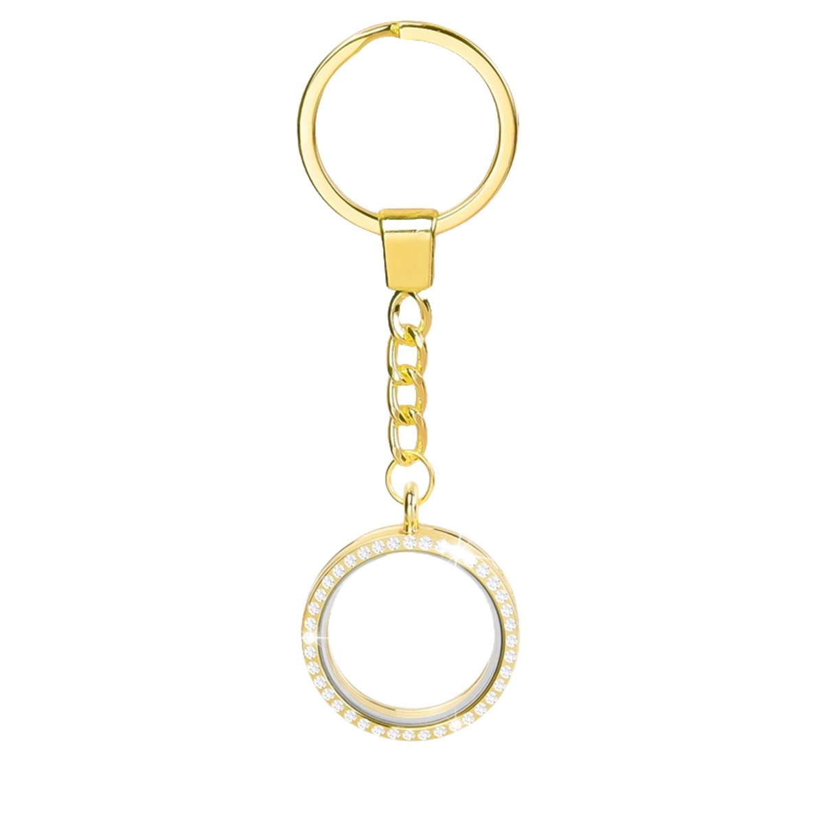 Living Floating Memory Glass Locket keychain - Stainless Steel Secure Buckle Closure Pendant with Rhinestone 20/25/30/35MM