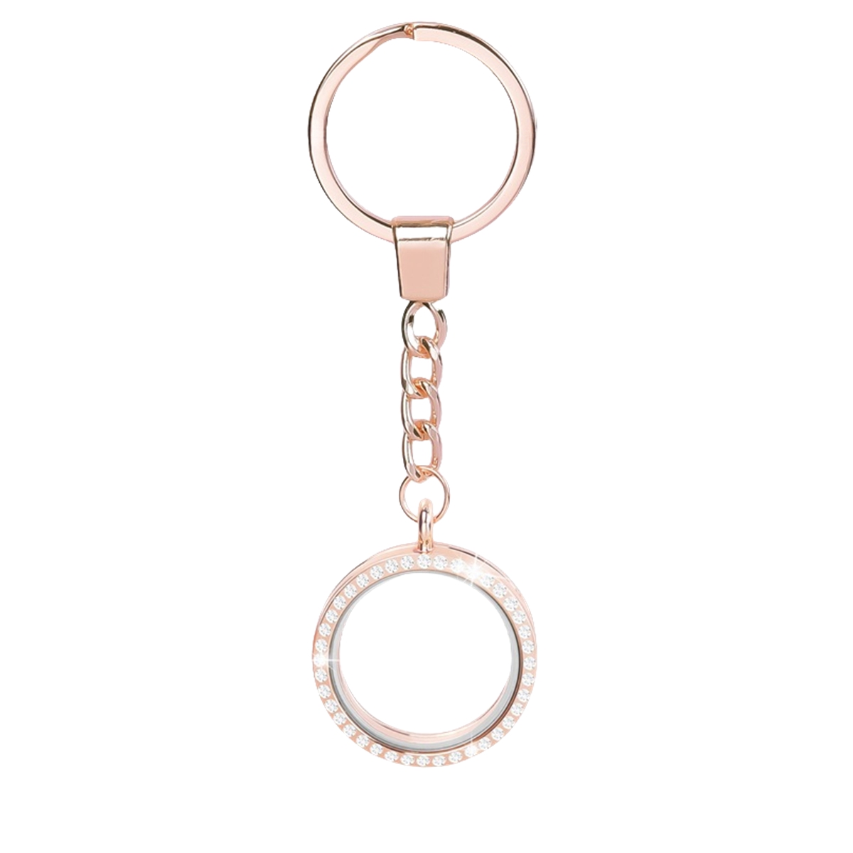 Living Floating Memory Glass Locket keychain - Stainless Steel Secure Buckle Closure Pendant with Rhinestone 20/25/30/35MM