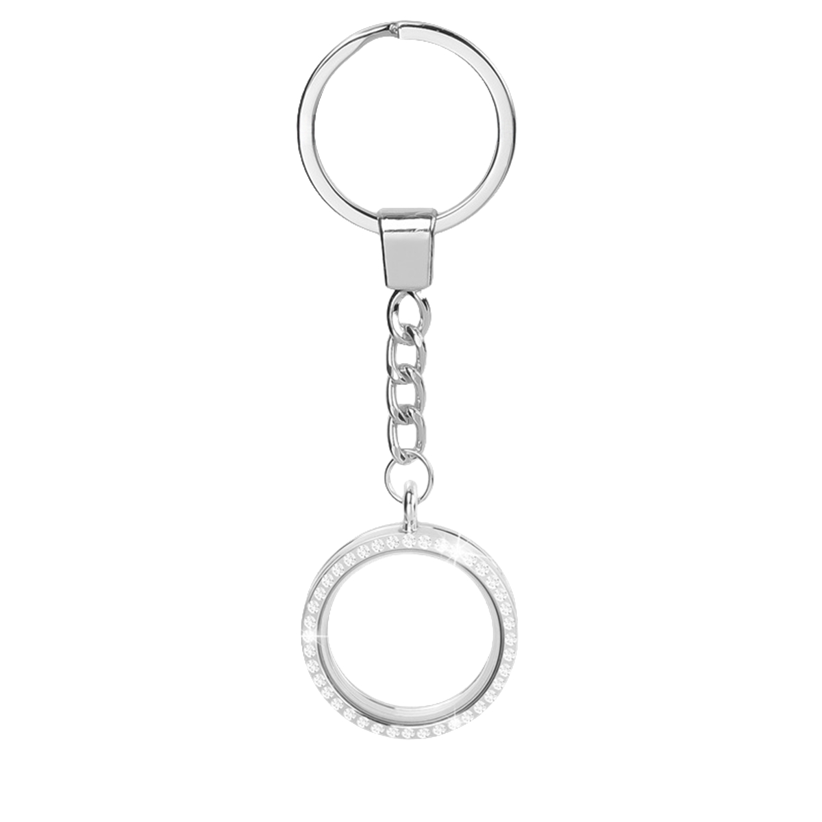 Living Floating Memory Glass Locket keychain - Stainless Steel Secure Buckle Closure Pendant with Rhinestone 20/25/30/35MM