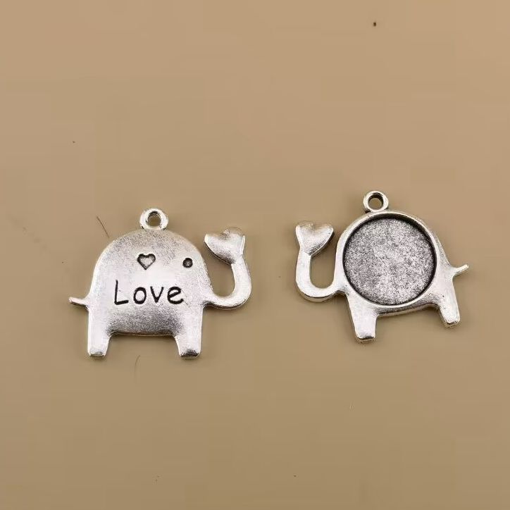 Silver Alloy Elephant Gemstone Pendant for Jewelry Making Necklace Earrings Love Heart 
