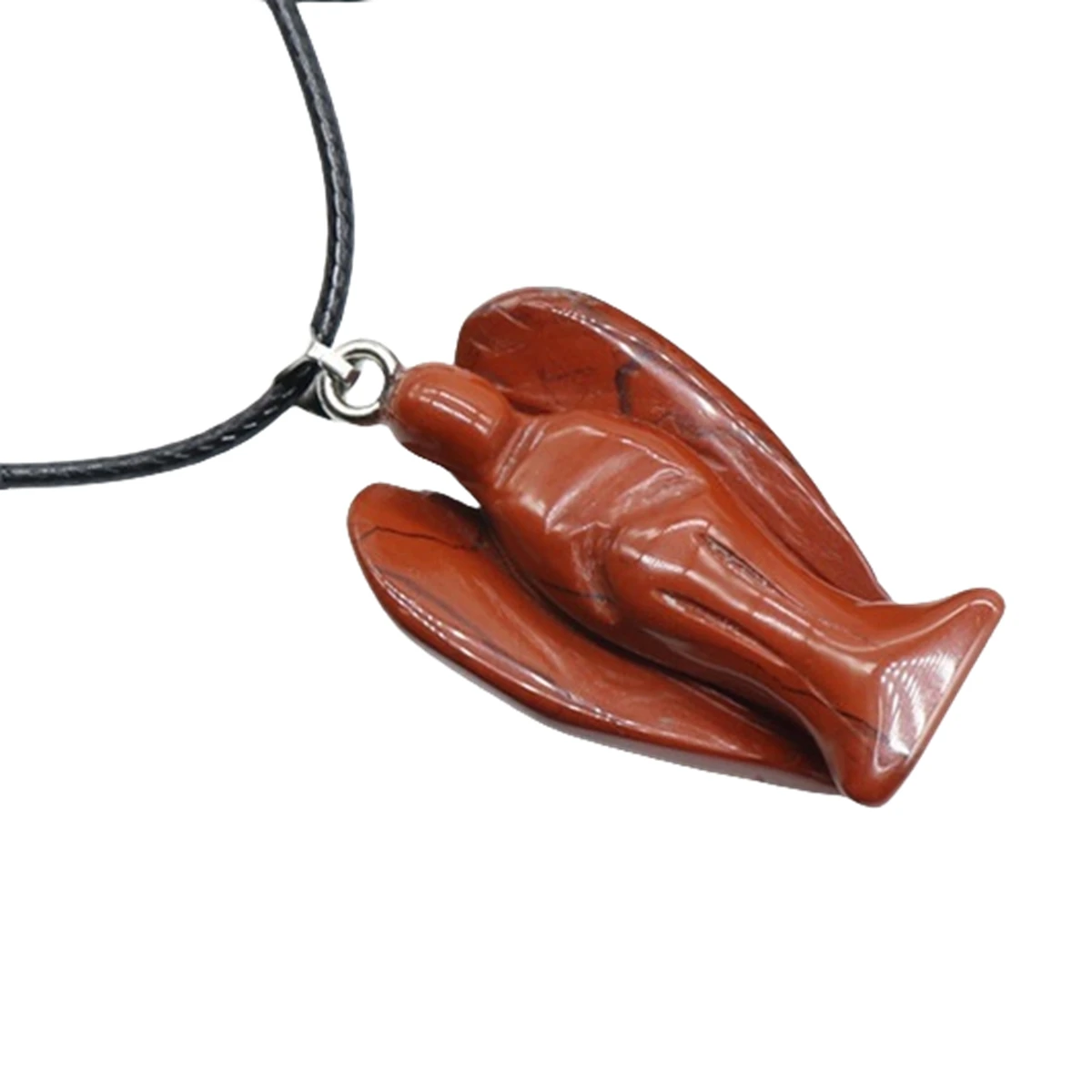 Handmade Craved Gemstone Angel Necklace for Women men 18" Black Cord  1.5Inch Crystal Angel Pendant