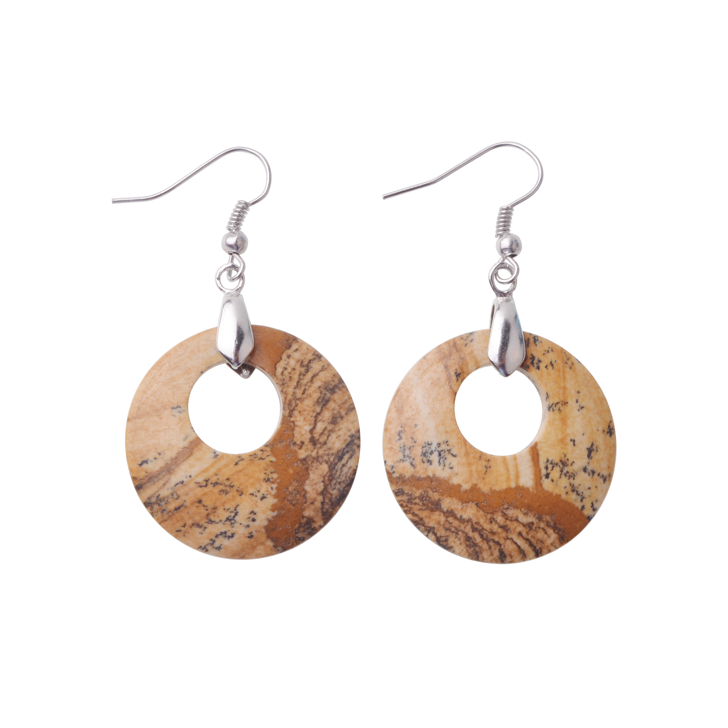 Natural Gemstone Dount Dangle Earrings for women Girls Healing Chakra Circle Round Crystal Pendant 28MM