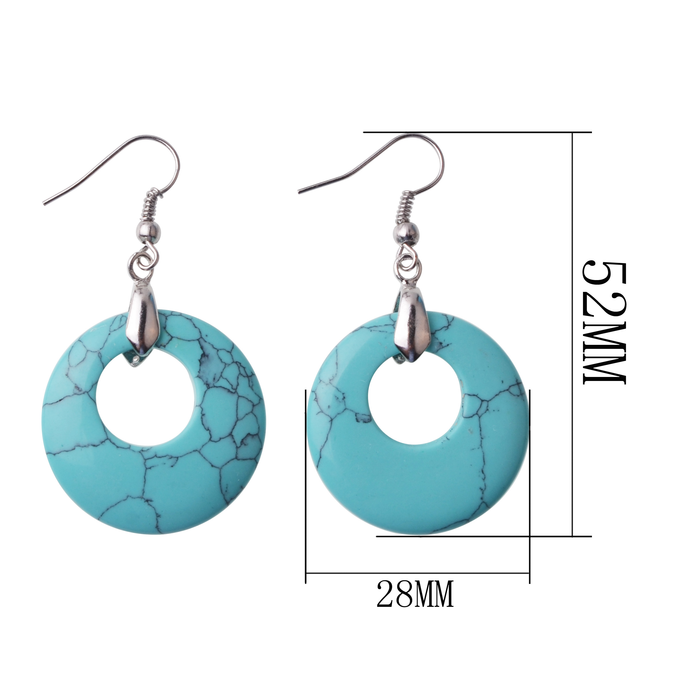 Natural Gemstone Dount Dangle Earrings for women Girls Healing Chakra Circle Round Crystal Pendant 28MM