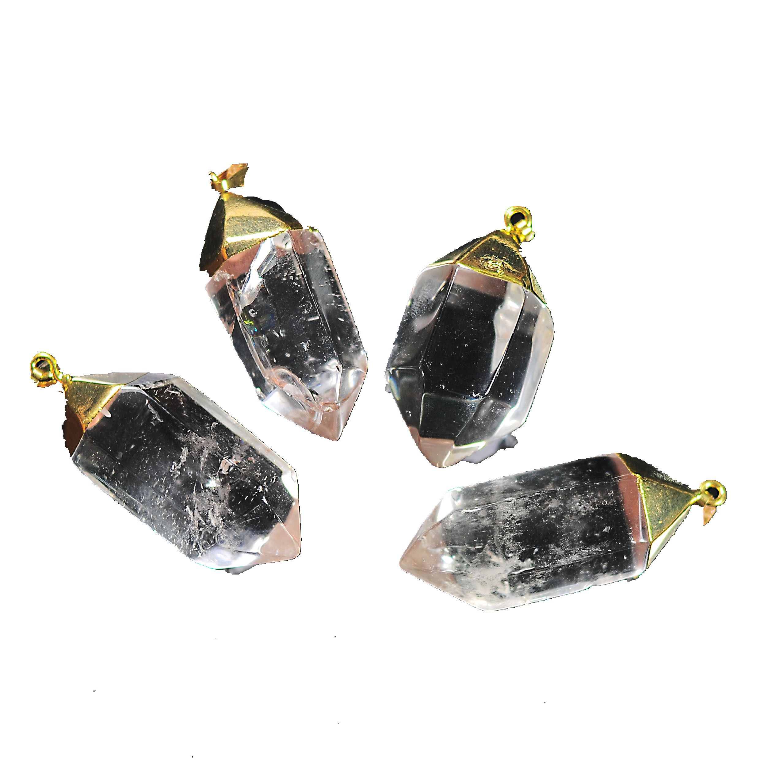 Natural Crystal Hexagonal Pointed Reiki Chakra Pendant Double Point Big Size Quartz for Making Jewelry Plated Gold Wrapped