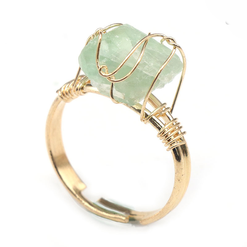 Fashion Natural Irregular Stone Ring Rough Stone Crystal Ring Hand-wound Silk Opening Adjustable Ring