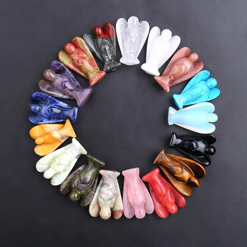 3.0Inch Hand Carved Gemstone Angel for Home office Decor