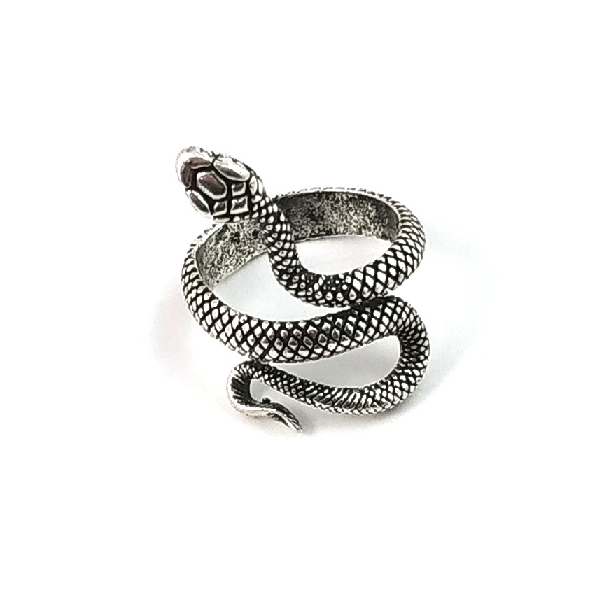 Silver Snake Ring for Women Men Animal Punk VintageReptile Serpent Retro Opening Adjustable SR0105