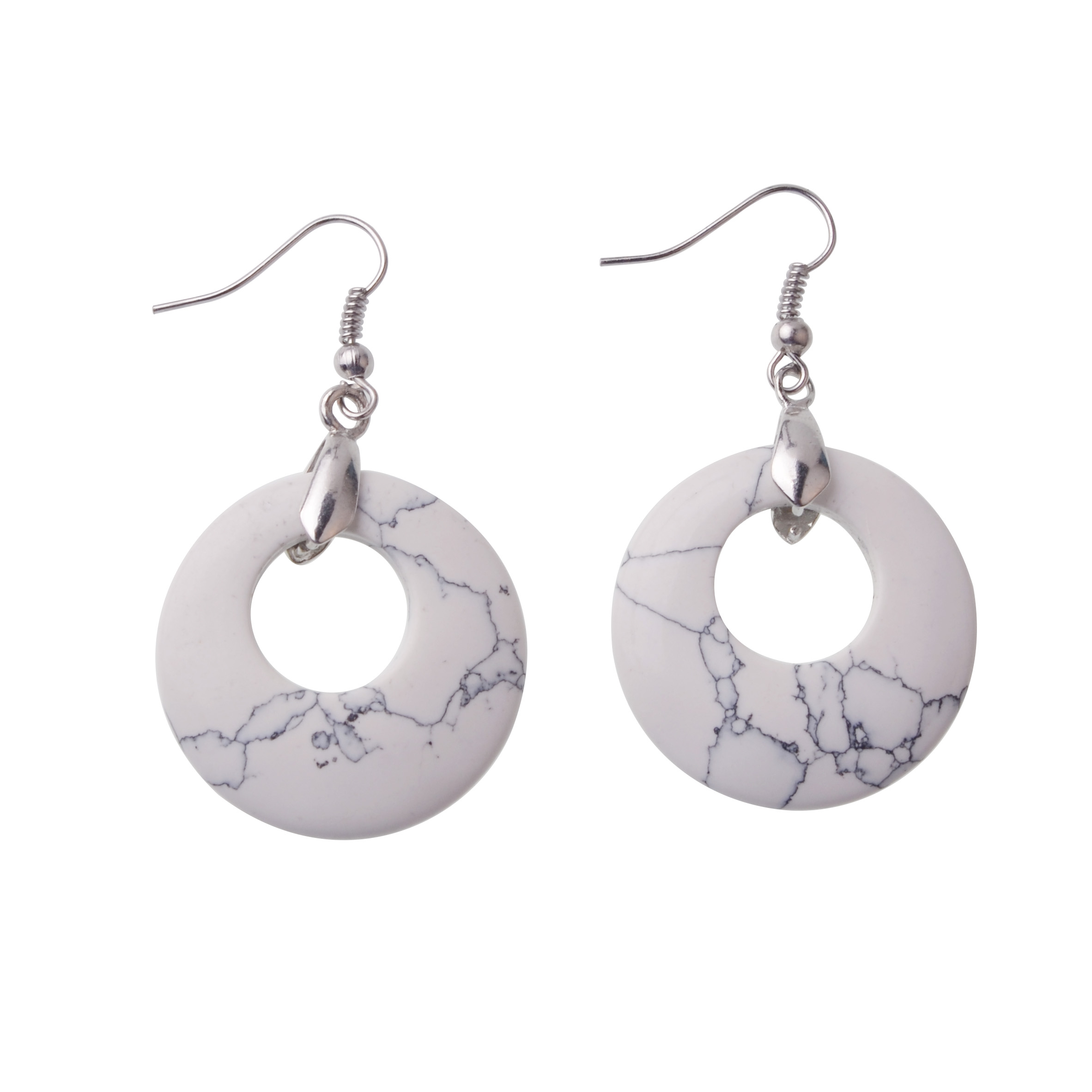 Natural Gemstone Dount Dangle Earrings for women Girls Healing Chakra Circle Round Crystal Pendant 28MM