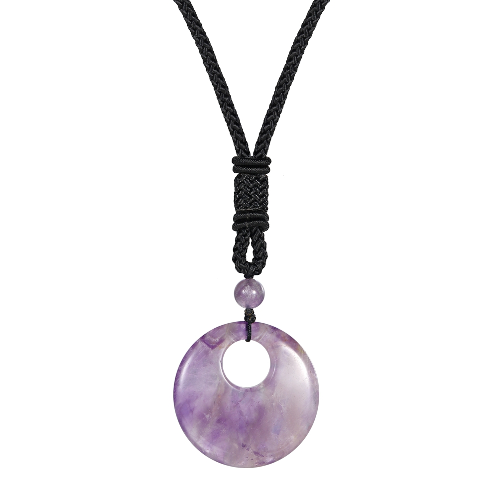 40MM Healing Crystals Necklace Natural Stone Chakra Gemstone Amulet Lucky Coin Donuts Charm Reiki Necklace for Men Women