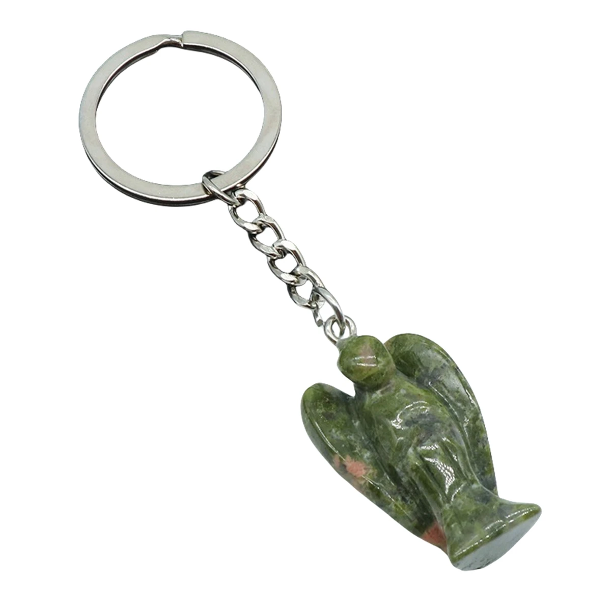 Handmade Craved Gemstone Angel Pendant Keychain  1.5Inch Stone