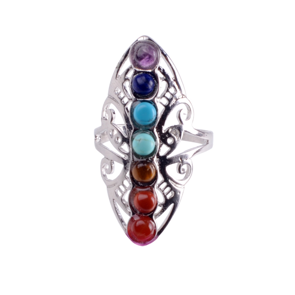 Healing Hollow Stones Adjustable 7 Chakra Ring Reiki Gem Jewelry for Women Me
