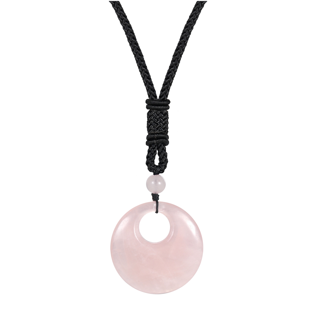 30MM Circle Donut Healing Crystals Necklace Amulet Lucky Charm Pendant Healing Crystals Adjustable Braided Rope 