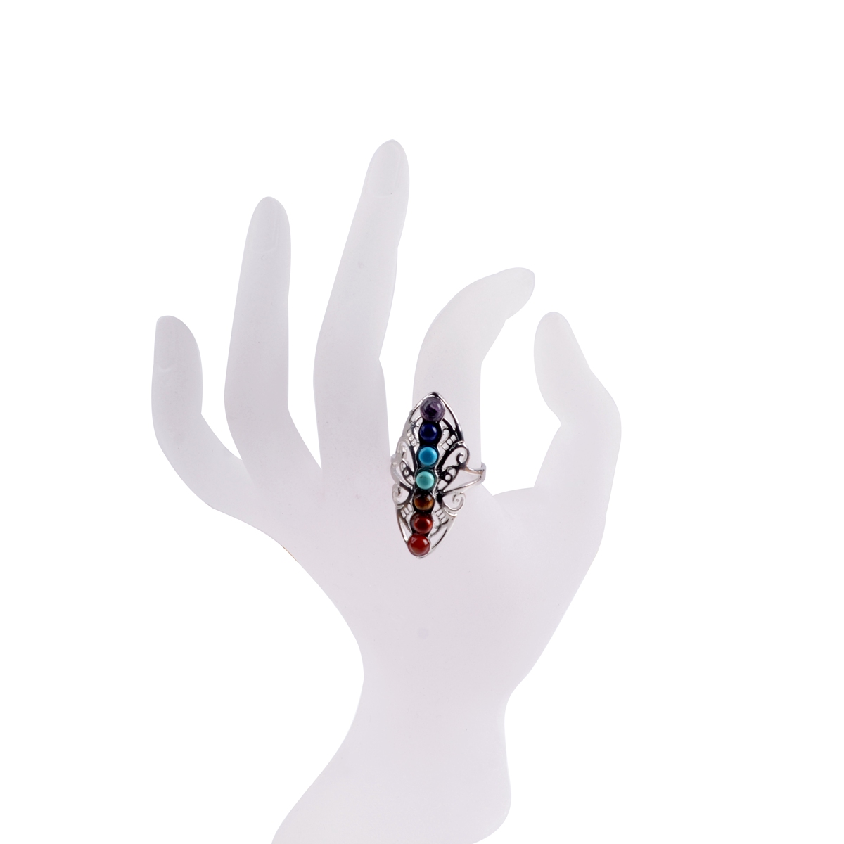 Healing Hollow Stones Adjustable 7 Chakra Ring Reiki Gem Jewelry for Women Me