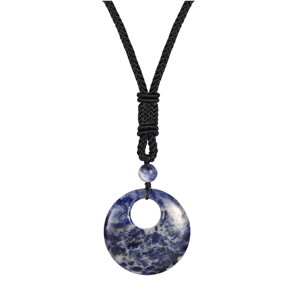 30MM Circle Donut Healing Crystals Necklace Amulet Lucky Charm Pendant Healing Crystals Adjustable Braided Rope 