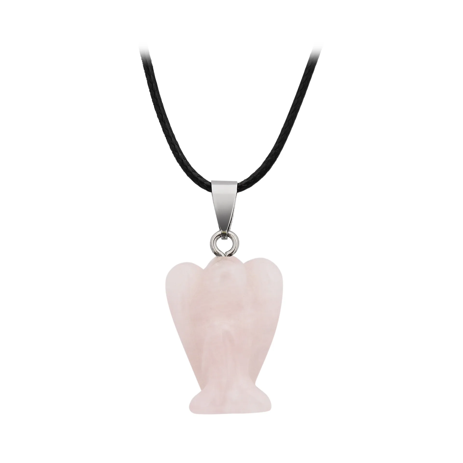 Handmade Craved Gemstone Angel Necklace for Women men 18" Black Cord  1.5Inch Crystal Angel Pendant